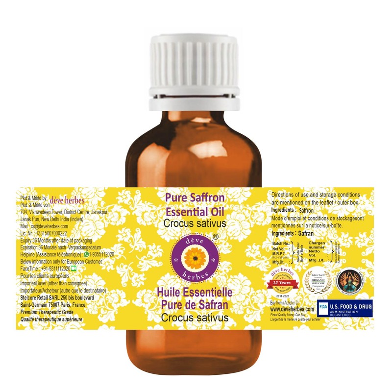 dève herbes Saffron Essential Oil (Crocus sativus) Pure | Non-Sticky