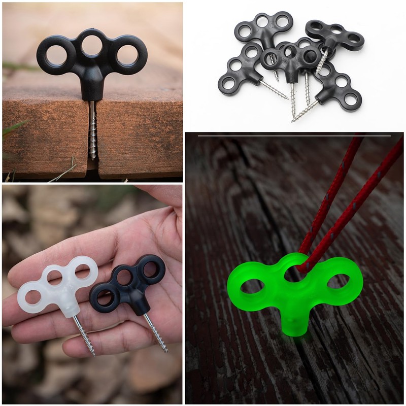 SquEqu 8 Pack Deck Pegs Tent Stakes Wood Screw Hooks