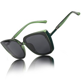 LVIOE Polarised Oversized Womens Sunglasses Cat-eyes, Square Large Frame Ladies Sunglasses UV Protection (Green)