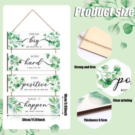 Glenmal 4 Pieces Wooden Inspirational Wall Art Motivational Office Wall Decor Positive Wood Wall Signs with Sayings Greenery Wood Quotes Wall Decor Rustic Wood Hanging Wall Plaque for Home Living Room