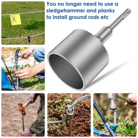 SDS Plus T-Post Ground Rod Driver, 30/45/65mm Forged Steel Drill Bit Driver, Heavy Duty Hammer Drill Rod Converter, Save Time Ground Rod Driver Tool for Rotary Hammer Drill Ground Rods (2.56inch)