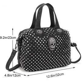 Downupdown Vintage Handbags Women Rivet Purse Gothic Skull Satchel Handbag Leather Tote Bag Top Handle Shoulder Bag Cool Ladies-Skull
