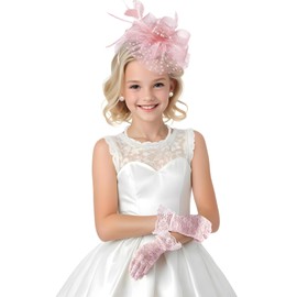 Bniksok Gril Tea Party Hat 2025 Fascinators with Gloves Funeral Hats Gloves for Church Wedding 1920s 50s Accessories (Blush Pink)