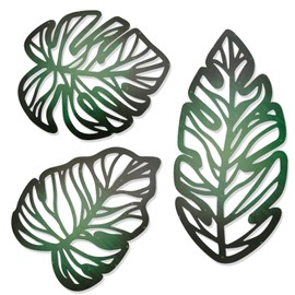 JINGIHE 3 Pcs Wooden Palm Leaves Wall Art, Tropical Jungle Leaf Vintage Wall Decor, Boho Natural Plant Decoration for Home Bathroom Living Room Kitchen Bedroom Office Garden