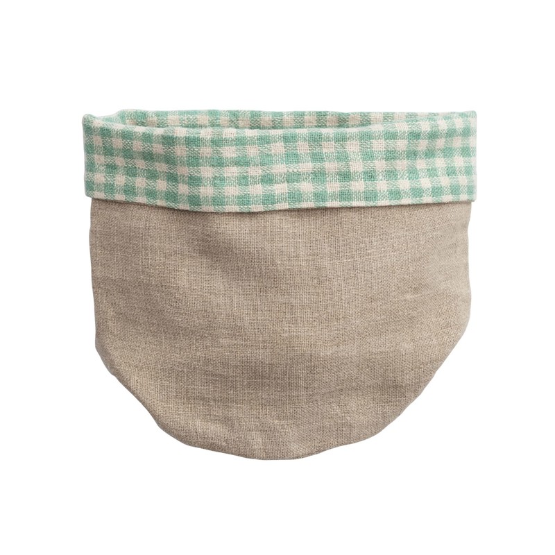 Creative Co-Op Handwoven Linen Bread Basket with Gingham Lining, Aqua