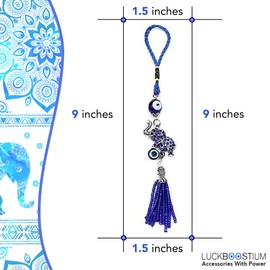 Bravo Team Lucky Elephant and Evil Eye Good Luck Hanging Ornament for Protection, Blessing, and Strength with Rhinestone Crystals, Pendant Decoration for Car, Home and Office Great Gift