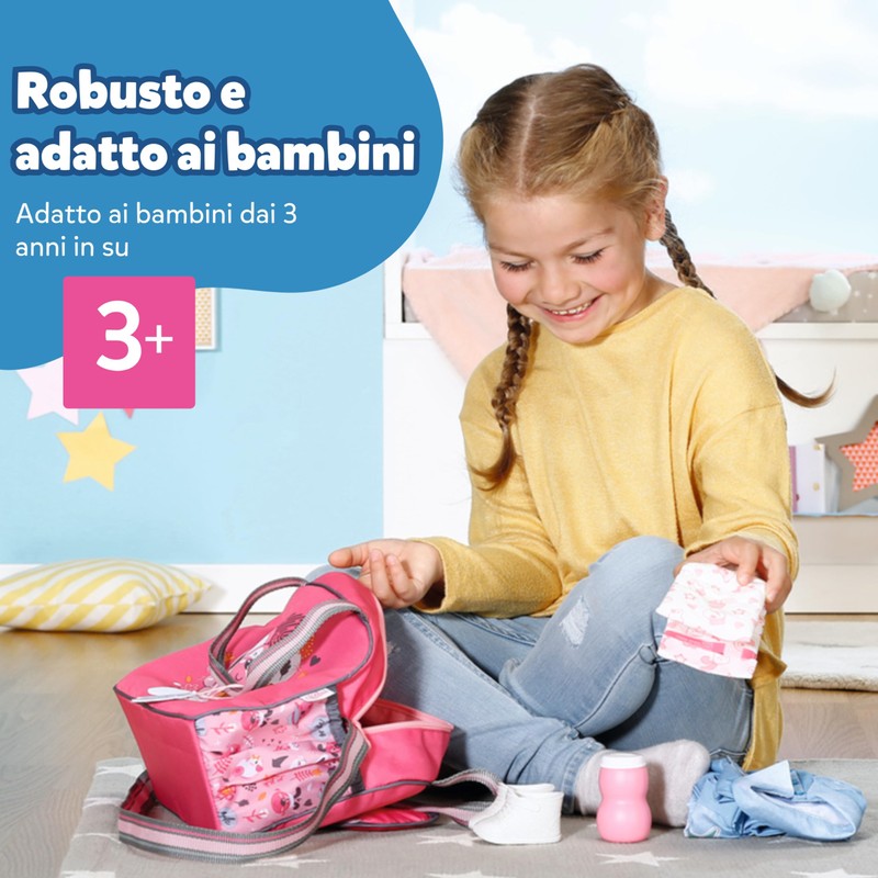 BABY born Borsa per pannolini rosa/grigia per bambole – Include