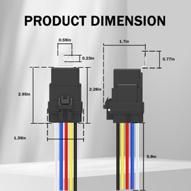 5-PIN Relay 40/30AMP 12V DC Automotive Wires Waterproof with Harness Heavy Duty 12 AWG Tinned Copper Wires, 5 Pack