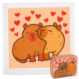 MIJOMA Set of 4 Magic Face Cloths Magic Towel Magic Towel Children's Gift Party Bag Tombola 100% Cotton Unfolds in Warm Water (Capybara)