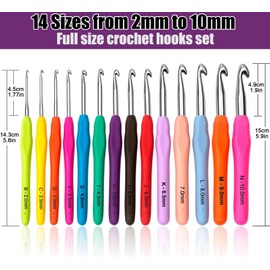 Crochet Hooks Set, 14 Pcs Crochet Kits for Beginners Adults, Ergonomic Soft Grip Handles, Smooth Knitting Needles Kit for Arthritic Hands, Crochet Needle Best for Women
