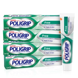 Super Poligrip Zinc Free Denture and Partials Adhesive Cream, 2.4 ounce (Pack of 4)