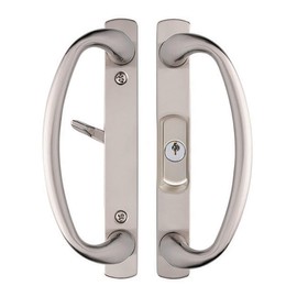 Rockwell Security Charlotte Center Key Locking Sliding Door Handle in Brushed Nickel Fits 1-3/4 Inch Thick Door with 3 Screw Holes