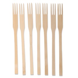 BambooMN Brand - 5.5" Decorative Bamboo Trident Fruit Fork / Cocktail Pick - 100 Pieces
