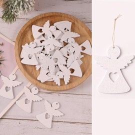 HERZONE Wooden Angel Pendant Christmas Guardian Angel Lucky Charm Christmas Decoration (White Angel with Heart)