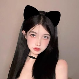 TIutmivo Cat Ears Headband, Cat Hair Bands, Hair Accessories, Cat Ears Headband, Cat Ears Headband for Women Girls Cosplay Costume Party Black (Cat Ear + Necklace)