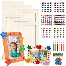GWAEPU Pack of 8 Wooden Picture Frames for Painting: 20 x 15 cm Picture Frame DIY Craft Sets with 6 Varieties of Rhinestones & 3D Stickers for Decoration Wedding Anniversaries Birthdays Mother's Day