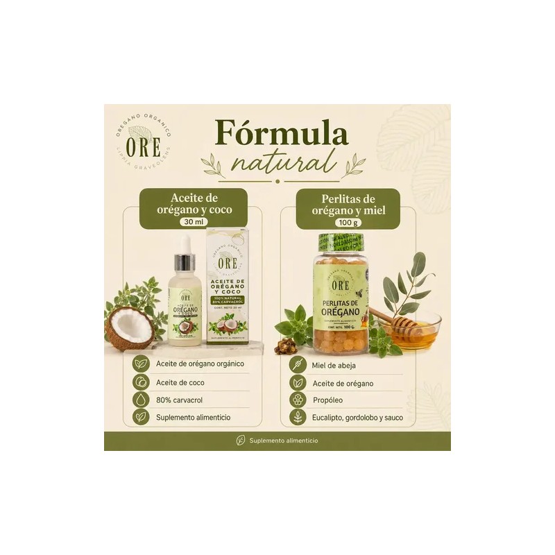 Aceite De Orégano Y Coco 30 Ml, Perlitas Mielorégano 100