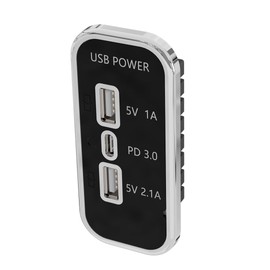 3 Ports 12 V USB Socket, 12 V Car Dual USB Type C Charger Socket Light Recessed Socket for Caravan
