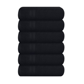 BOUTIQUO Ultra Soft 6-Piece Hand Towel Set 16x28-100% Ringspun Cotton - Durable & Highly Absorbent Hand Towels - Ideal for use in Bathroom, Kitchen, Gym, Spa & General Cleaning - Black