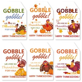 Fyeoxle 60 Pack Turkey Gobble Hanging Tags Thanksgiving Day Gift Paper Tags Thankful Tags with 40ft Cotton Strings for Thanksgiving Theme Candy Bag Gift Label Wrap Hanging Decor Party Supplies