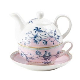 Grace Teaware Porcelain 4-Piece Tea For One (Blue Rose Pink)
