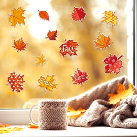 JarThenaAMCS Fall Thick Gel Clings Maple Leaves Window Gel Decals Autumn Leaves Window Clings for Thanksgiving School Classroom Nursery Decor
