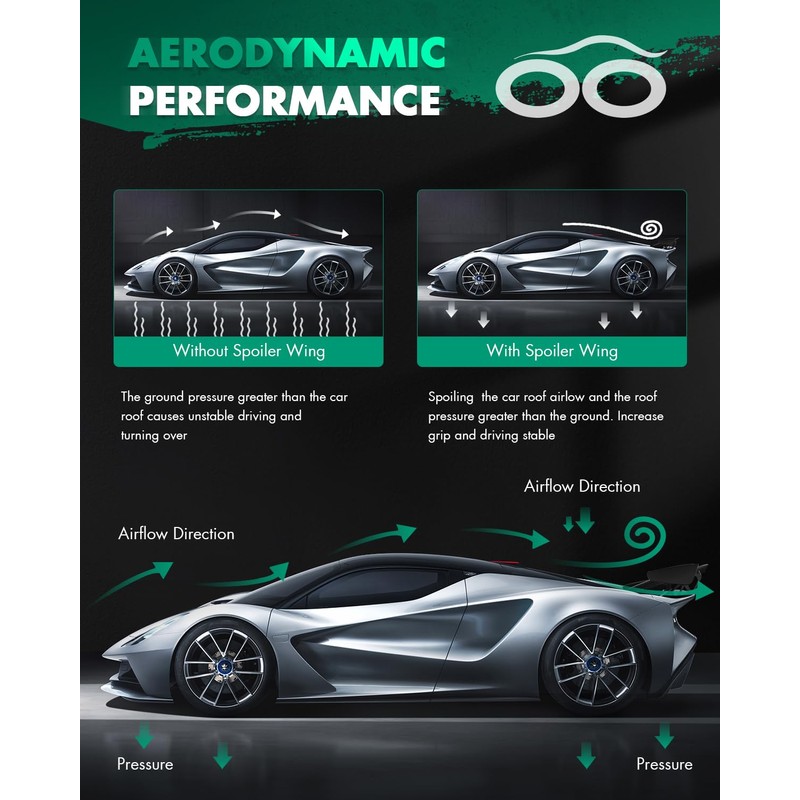 SCITOO Aluminum Universal Black Rear Trunk Spoiler Wing Exterior Accessories