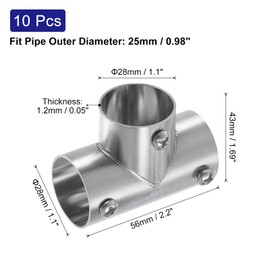 uxcell 10Pcs 3-Way Pipe Fitting Connector, Fit 1 Inch(25mm) OD Pipe Stainless Steel Structural Pipe Connector Chain Link Fence Clamp
