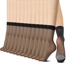 UICCVOKK 12 Pairs Women’s Pop Socks,20D Transparent Comfortable Silk Ankle Sheer Nylon Socks Black
