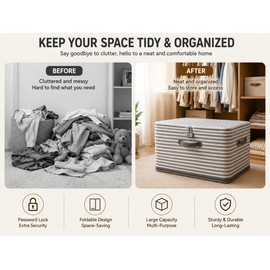 Foldable Storage Box with Lid - Durable Beige Checkered Organizer for Clothes, Blankets, Toys