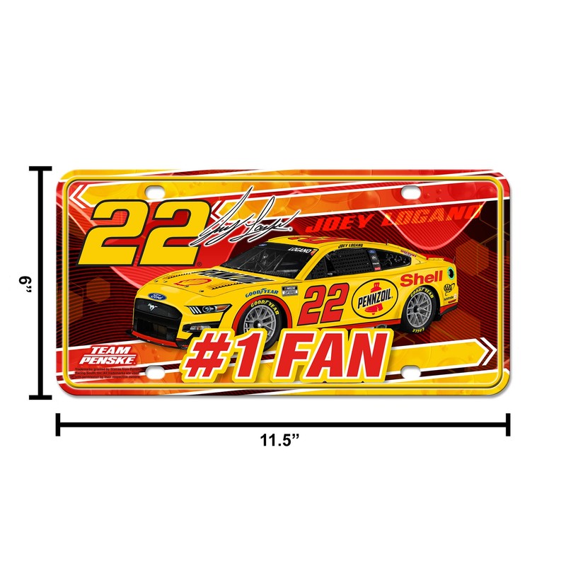 Rico Industries NASCAR Joey Logano #22#1 Fan Metal Auto Tag