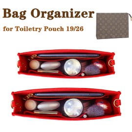 MISIXILE - Organizador de fieltro con cremallera y hebillas doradas, para bolso de mano, bolsa de aseo de 19 a 26 (rojo-L)