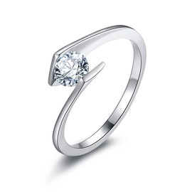 AINUOSHI 0.5ct 5mm Round Solitaire Brilliant Cubic Zirconia CZ Sterling Silver 925 Wedding Engagement Ring Sizes 4 to 10