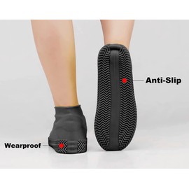 2 PCS Reusable Shoes Cover for Rain, Silicone Shoes Covers for Men Women, Non-Slip Outdoor Waterproof Shoe Protectors Black X-Large