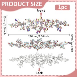 FINGERINSPIRE Rhinestone Appliqué Crystal Appliqué 220 x 65 x 6 mm Crystal from Colour Sewing Applique Wedding Craft Rhinestone Appliqué Flowers Leaves Rhinestone Appliqué for Wedding Dress Decor