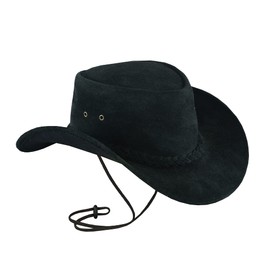 Leatherick Cowboy Hat Genuine Suede Australian Style Western Outback Bushskin Hat, black
