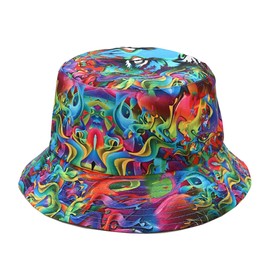 Mashiaoyi Unisex Print Double-Side-Wear Reversible Bucket Hat Tiger Eye Pattern