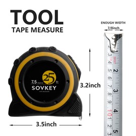 25ft(7.5-Meters) Tape Measure, Self-Lock, Dual Scale, Easy Read Measuring Tape