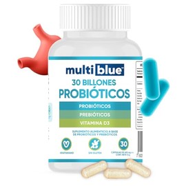 Probióticos y Prebióticos 30 Cápsulas | 30 Billones UFC | Lactobacillus, Acidophilus, Paracasei y Vitamina D3 | 100% Natural, Sin Gluten | 1 capsula d