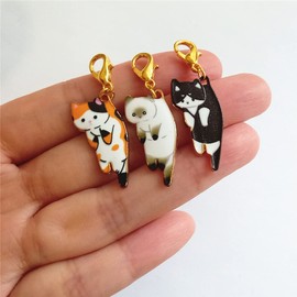 3pcs in Set Cat Clip on Charm for Diy Necklace Bracelet Bags Cute Jewelry Accessories