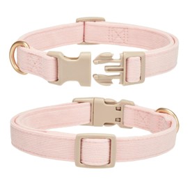 YUDOTE Soft Corduroy Pink Dog Collar with Plastic Clip - Comforty and Adjustable for Small Dog Daily Using in Light Blush