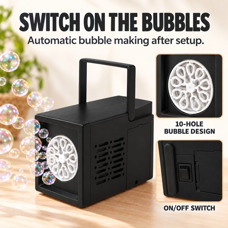 Portable Bubble Machine with Carry Handle, 10-Hole Automatic Bubble Blower
