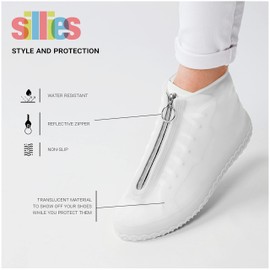 Sillies Waterproof Silicone Shoe Covers with Zipper for Rain, Snow, and Mud, Non-Slip Reusable Water and Dust Protectors for Sneakers, Boots, Bowling Shoes, Includes Matching Pouch, Frost, Large