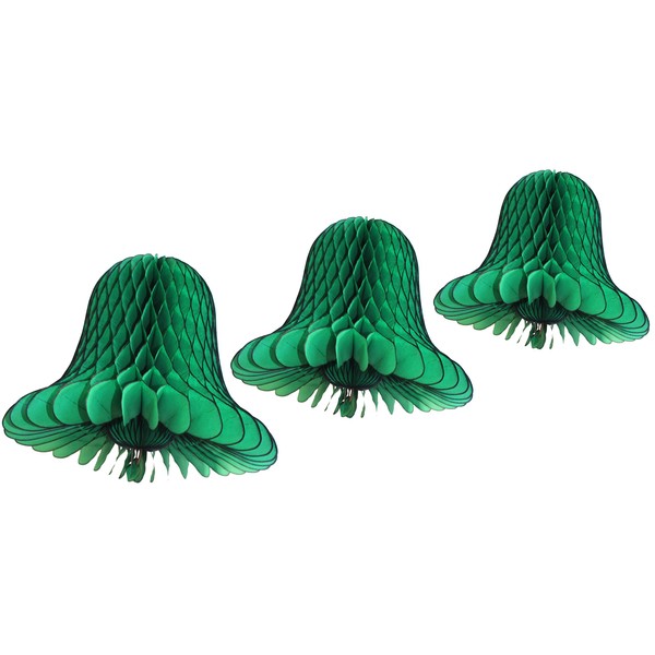 3-Piece Tissue Paper Bells, Dark Green, 9-15 Inch