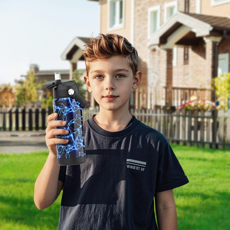 Ntswasd Boys Water Bottle with Straw,18 oz Kids Insulated Cups