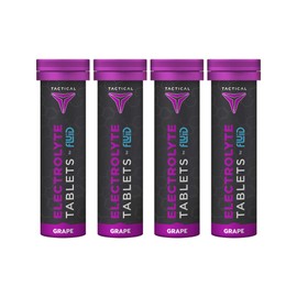Fluid Tactical- Effervescent Hydration Tablets, Electrolyte Replacement & Dehydration Prevention, 4 Tubes (Grape)