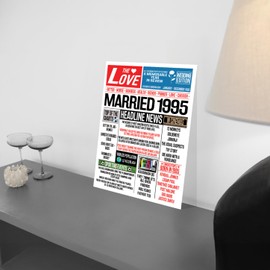 Stuff4 30th Anniversary Poster Unframed - Married In 1995 Newspaper - Happy 30th Wedding Anniversary for Men Women Vintage Gifts Retro Back In 1995, 8x10 Inch Thirtieth Anniversaries Posters