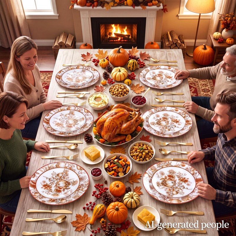 125PCS Thanksgiving Plastic Plates Pomegranate Design for Fall Party