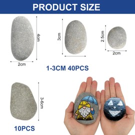 LOEPENLE 50 pieces pebbles for painting, flat, flat stones for painting, 40 1-3 cm smooth pebbles for painting, 10 3-6 cm painted pebbles