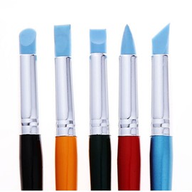 Bao Core Artist Paint Brush Set-5pcs Professional Silicon Brushes Blender for Painting, Masking Fluid,Clay Molding (5pcs Silicon Paintbrush#Blue)